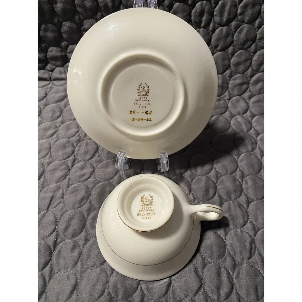 VNTG 1942-55 Lenox Belvidere Cup & Saucer Set Coffee/tea Flowers USA Porcelain
